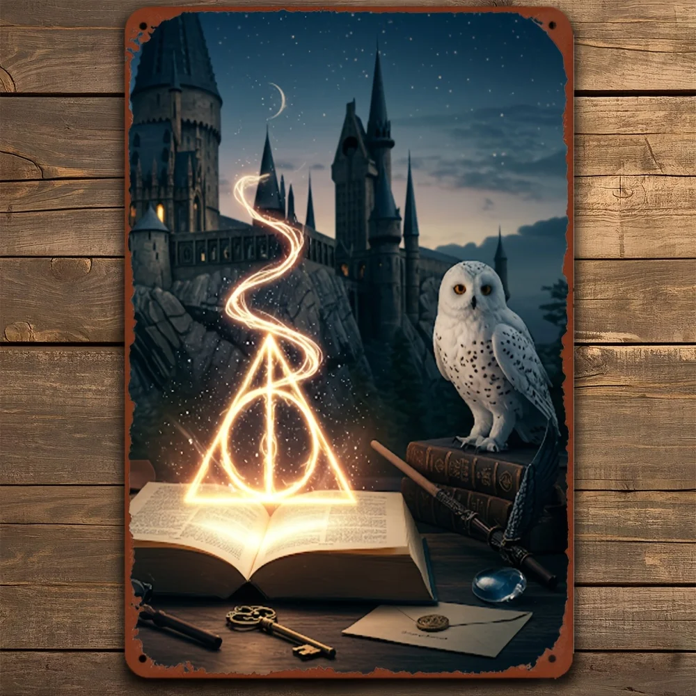 1pc Warner Bros Harry Potter Metal Wall Art Sign - Hogwarts Castle & Magical Symbols Iron Vintage-Inspired Collectible Decor