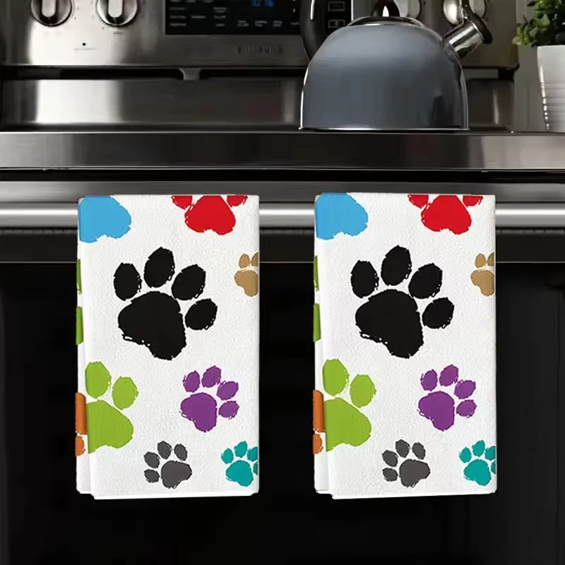 2-Pack Dog Paw Print Kitchen Towels | 40x60cm | Super Absorbent Soft | Multi-Use as Tea Towel, Dishcloth & Cleaning Cloth