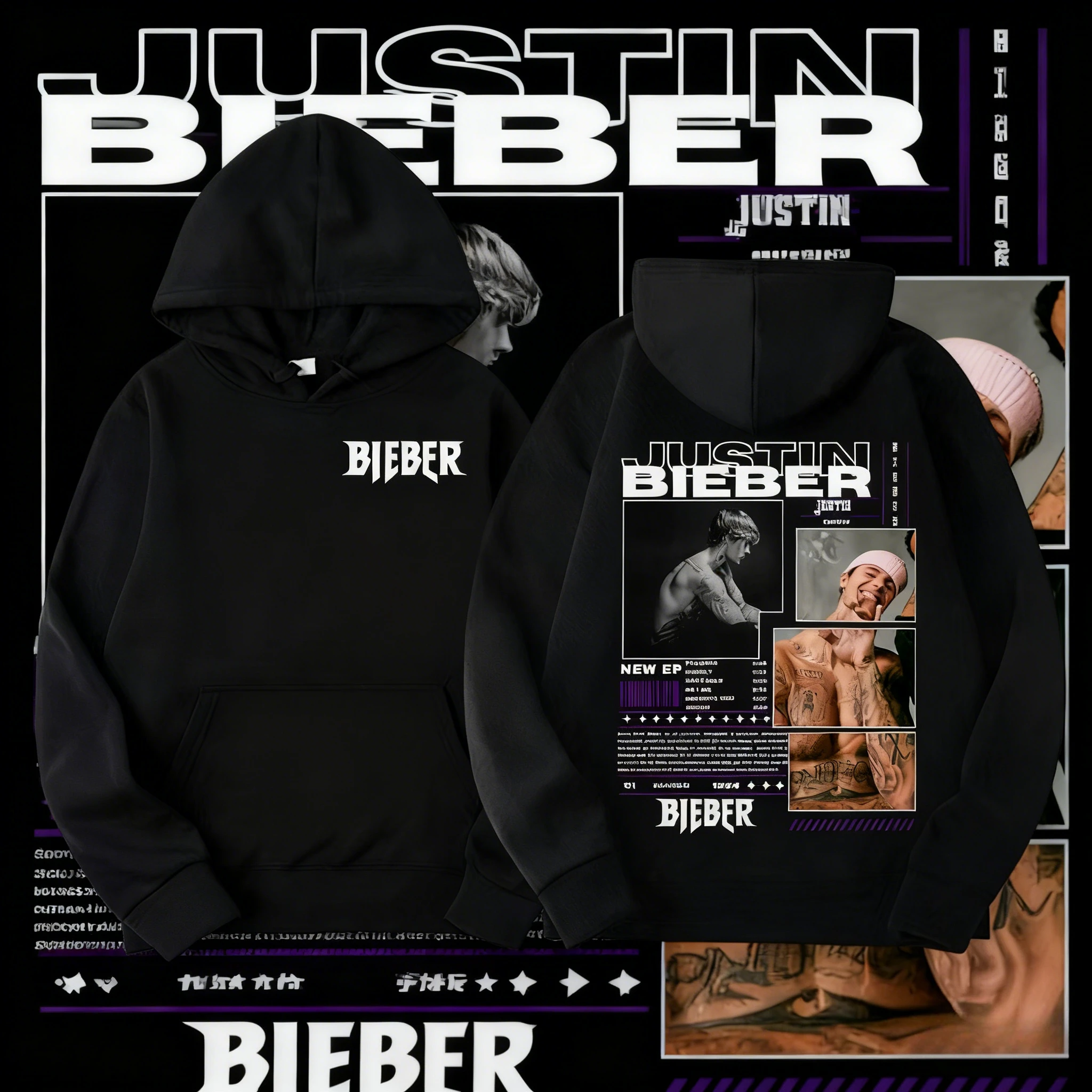 2025 Autumn/winter Rapper Justin Bieber Album Tour Hoodie Men's Fashion Retro Hip Hop Cotton Warm Sweatshirt Oversized Hoodie