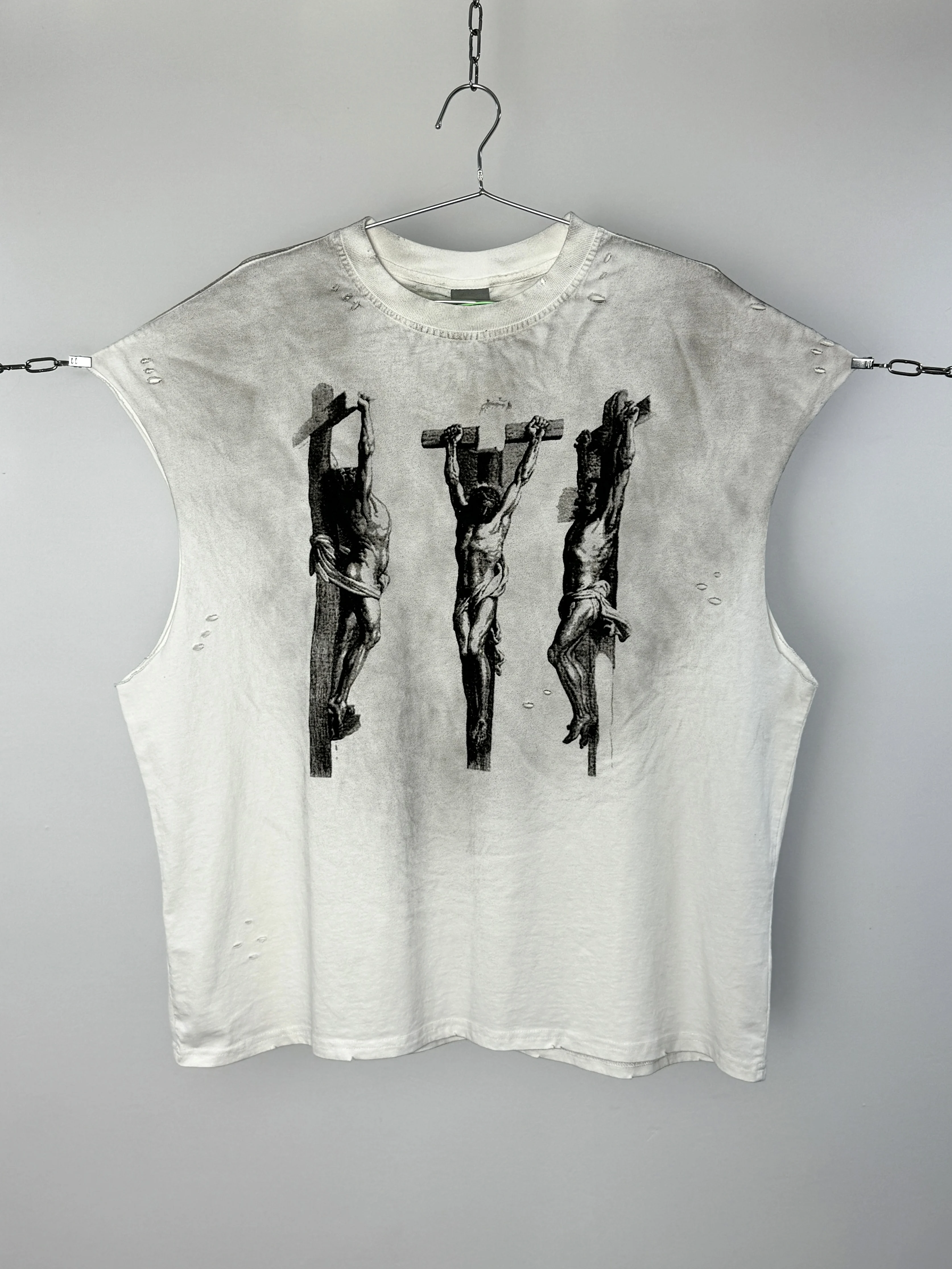 2025 Summer SAINT T-shirt Men Women High Quality Washed Spray Dirty Manually Grind Cotton Top Vintage Tees