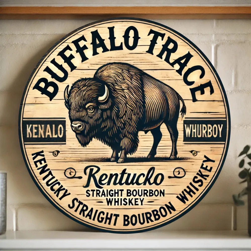2D Flat Buffalo Trace Kentucky Bourbon Metal Sign - Vintage Aluminum Bar Wall Art, Waterproof Fade-Resistant Decor