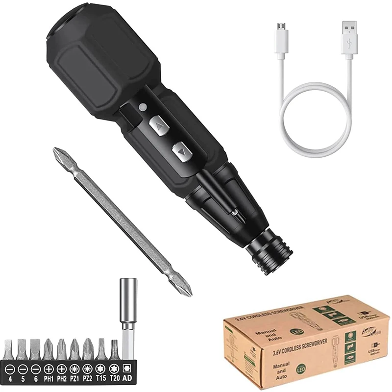 3.6V Electric Screwdriver Cordless Rechargeable Portable Automatic Rotational Repair Tool Screw Driver with LED Light USB Cable