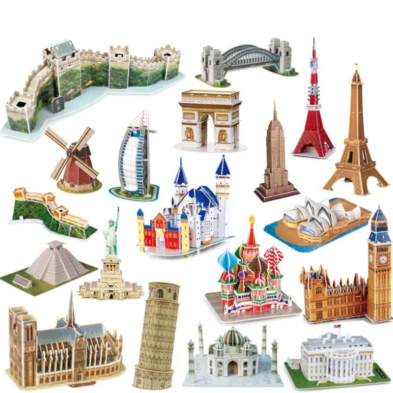 3D World-famous Architectural Puzzle Big Ben Pisa Tower White House Kindergarden Toy Children Classroom Handmade Gifts Jigsaw