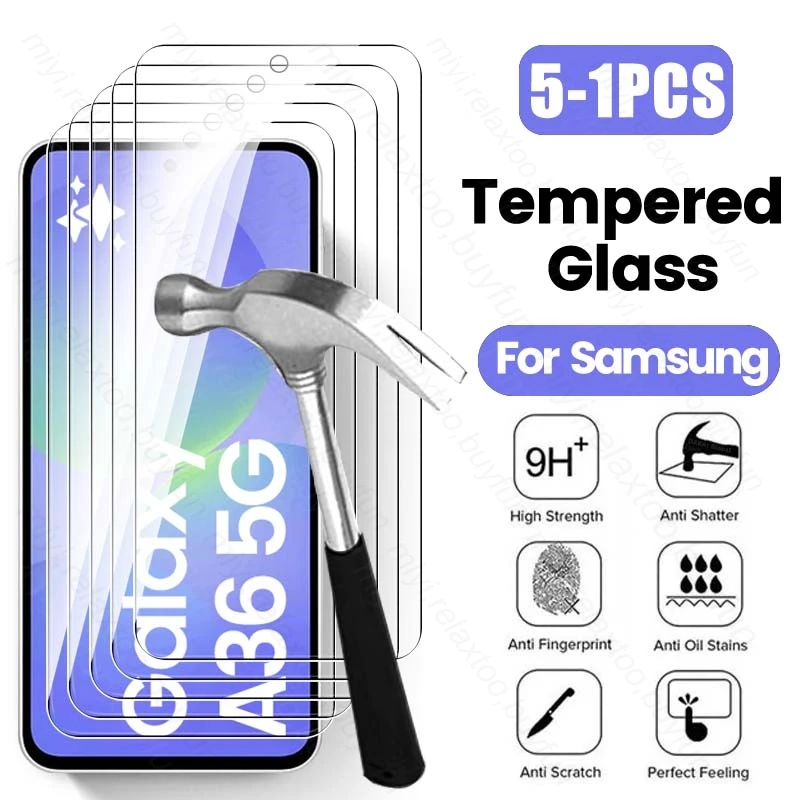 5-1Pcs For Samsung Galaxy A36 5G 9H Tempered Glass On SamsungA36 Sumsung Samsungs A36 A 36 36A 2025 9H Premium Screen Protectors