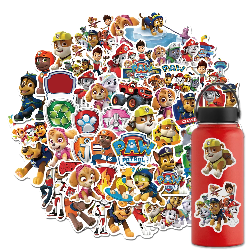 50PCS PAW Patrol Chase Stickers Cute Cartoon DIY Decoration Waterproof Luggage Notebook Skateboard Fridge Phone Toys