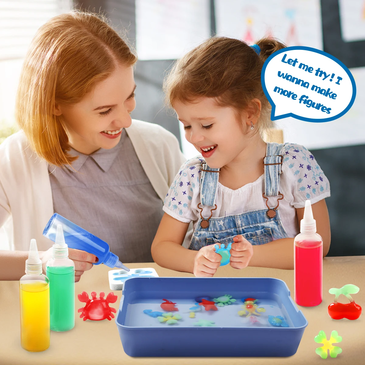 5 color magic gel magic water spirit toy set, 8 shape mold sets, self-made magic spirit set children's water pet craft set