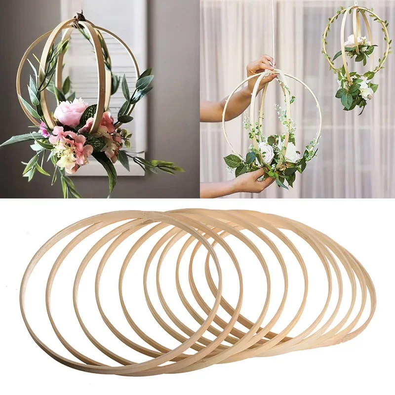 5Pcs Ring Round Wooden Ring Bamboo Hoop Frame DIY Wreath Decorative Circle Craft Tools Wedding Decoration DIY Kit
