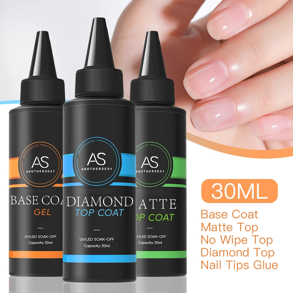 AS 30ml Base Gel No Wipe Top Coat Matte Top Coat Nail Art Soak Off UV Gel Polish Manicure Functional Hard Thickness Gel Varnish