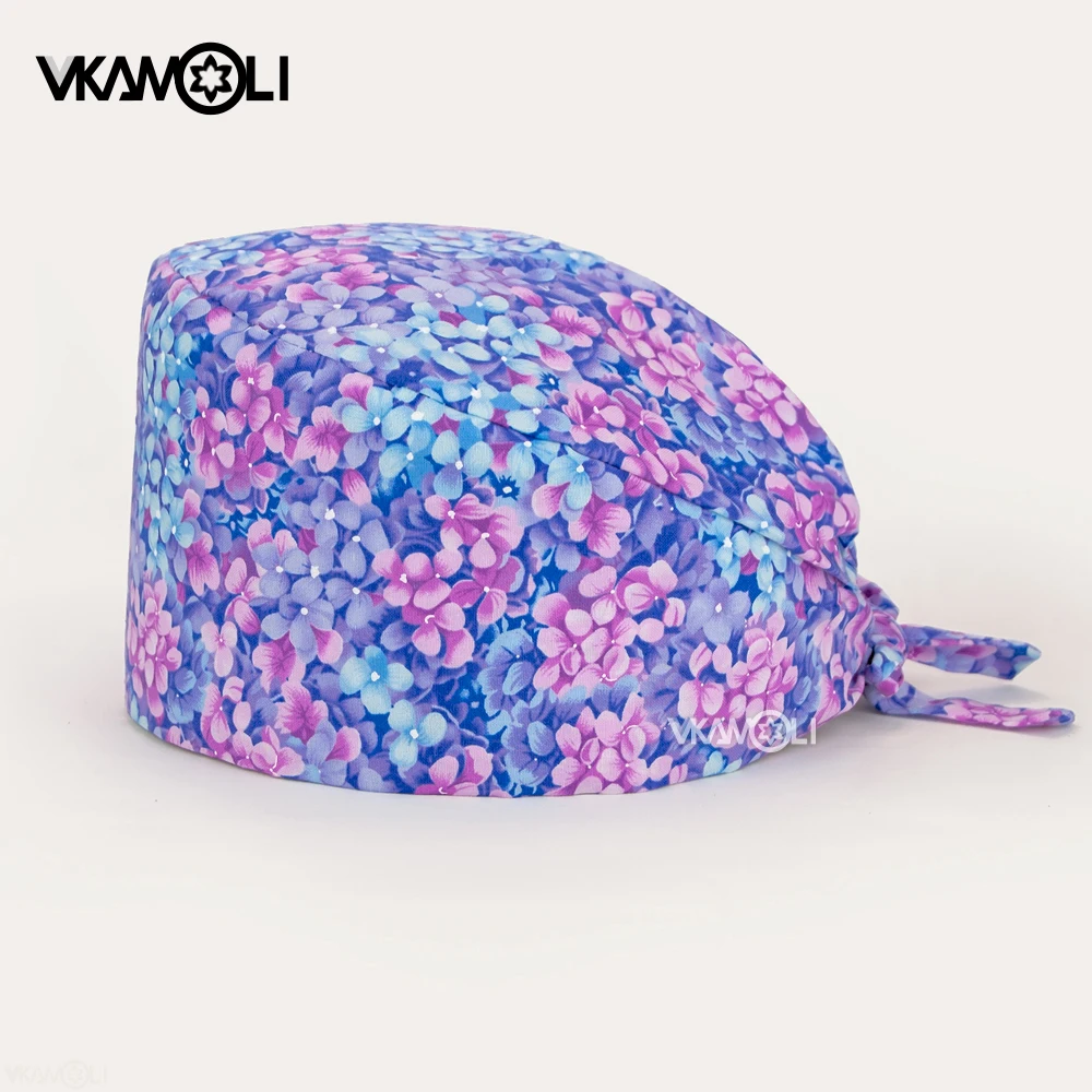 Beautiful purple flower print Surgical Hat 100% cotton scrub cap medical dentistry doctors scrub hats gorros enfermeria mujer