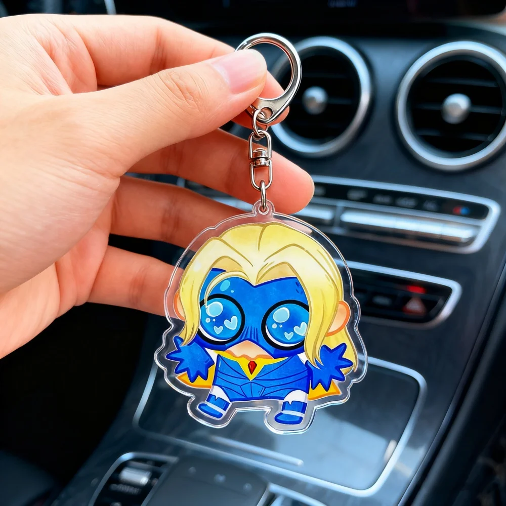 Cartoon Game Keychain for Accessories Mecha Man Blonde Blazer Robert Robertson Keyring Jewelry Gaming Fans Gifts