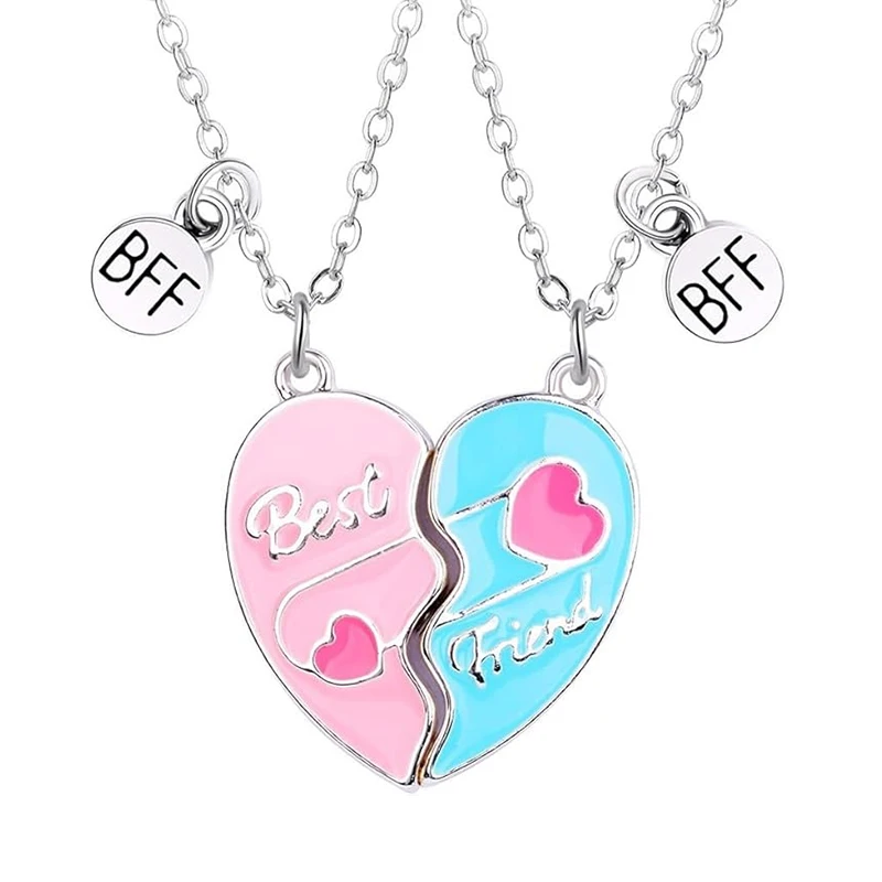Cute Best Friends Heart Magnetic Necklace Rainbow Flower BFF Necklaces For Girls Friendship Jewelry Gifts