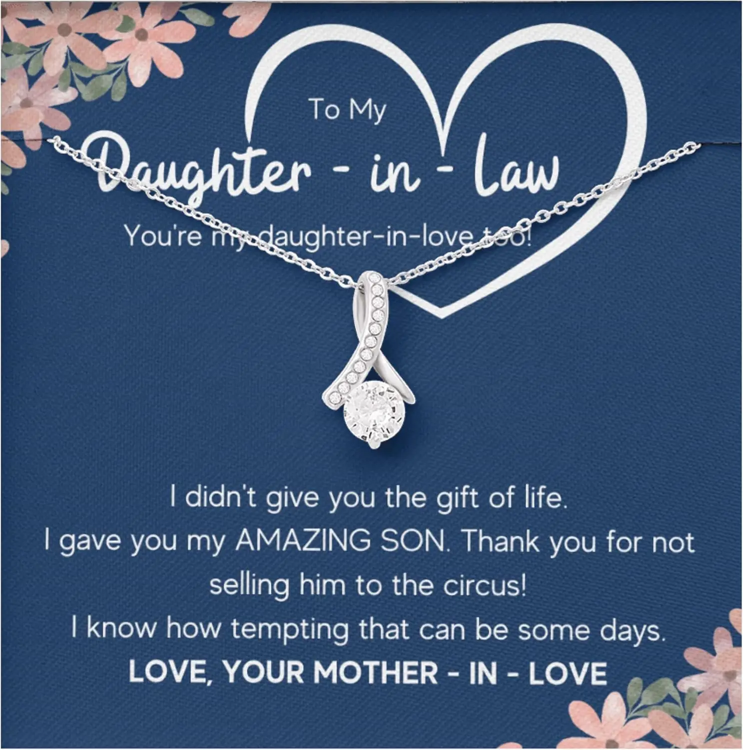 Daughter In Law Gift Necklace from Mother In Law Honor Pendant with Message Card & Box Bonus Daughters Jewelry for Birthday