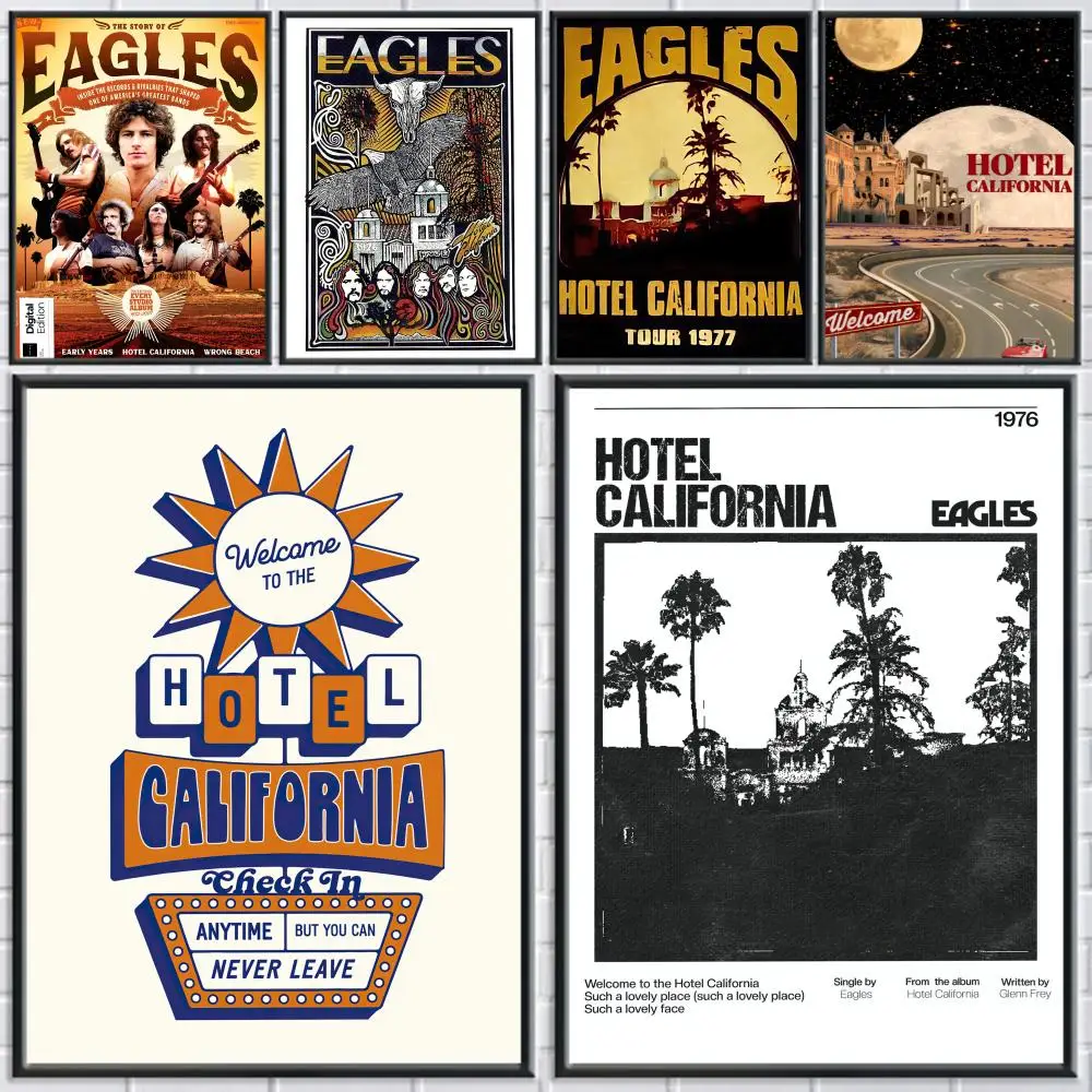 E-Eagles Hotel California Poster Home Living Bed Room Bar Hallway Sticky Wall Art Printing Aesthetic Decor