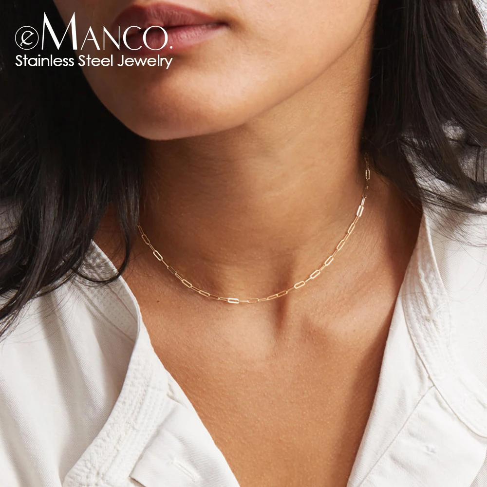 eManco Golden Stainless Steel Square Wire Chain Necklace Women's Minimalist Cross Chain Accessories Fashion Jewelry Wholesale