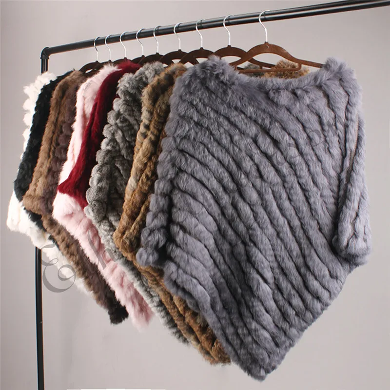 ETHEL ANDERSON Real Fur Knitted Rabbit Fur Poncho Vest Vest Fashion Wrap Coat Vtg Shawl Lady Natural Fur Wedding Party Wholesale