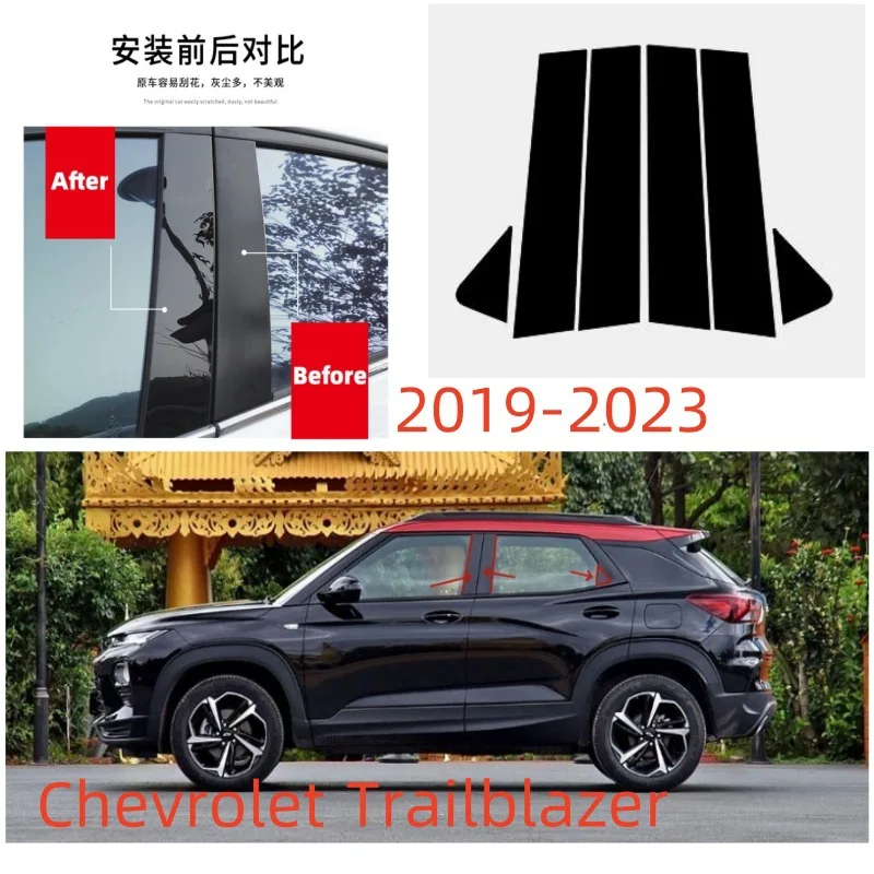 For Chevrolet Trailblazer 2019-2023 6PCS Window Trim Covers Center Film Column B C Pillar Posts Sticker Car Accessories