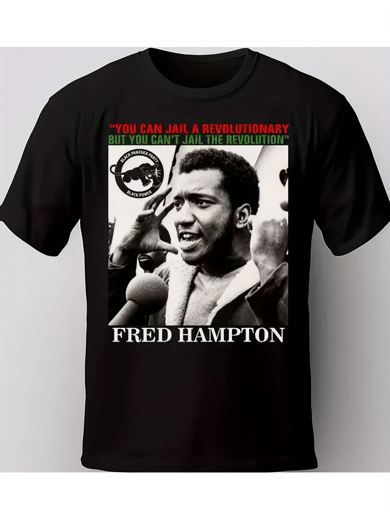 FRED HAMPTON T-SHIRT. COLOR BLACK. REPARATION TEES, BLACK PANTHER PARTY TEE Cotton 220g casual round neck