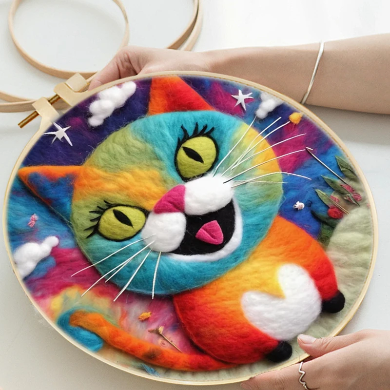 GATYZTORY Animal Pattern Wool Needle Felt Embroidery Set With Frame Diy Crafts Needle Felting Painting Kit For Home Decoration