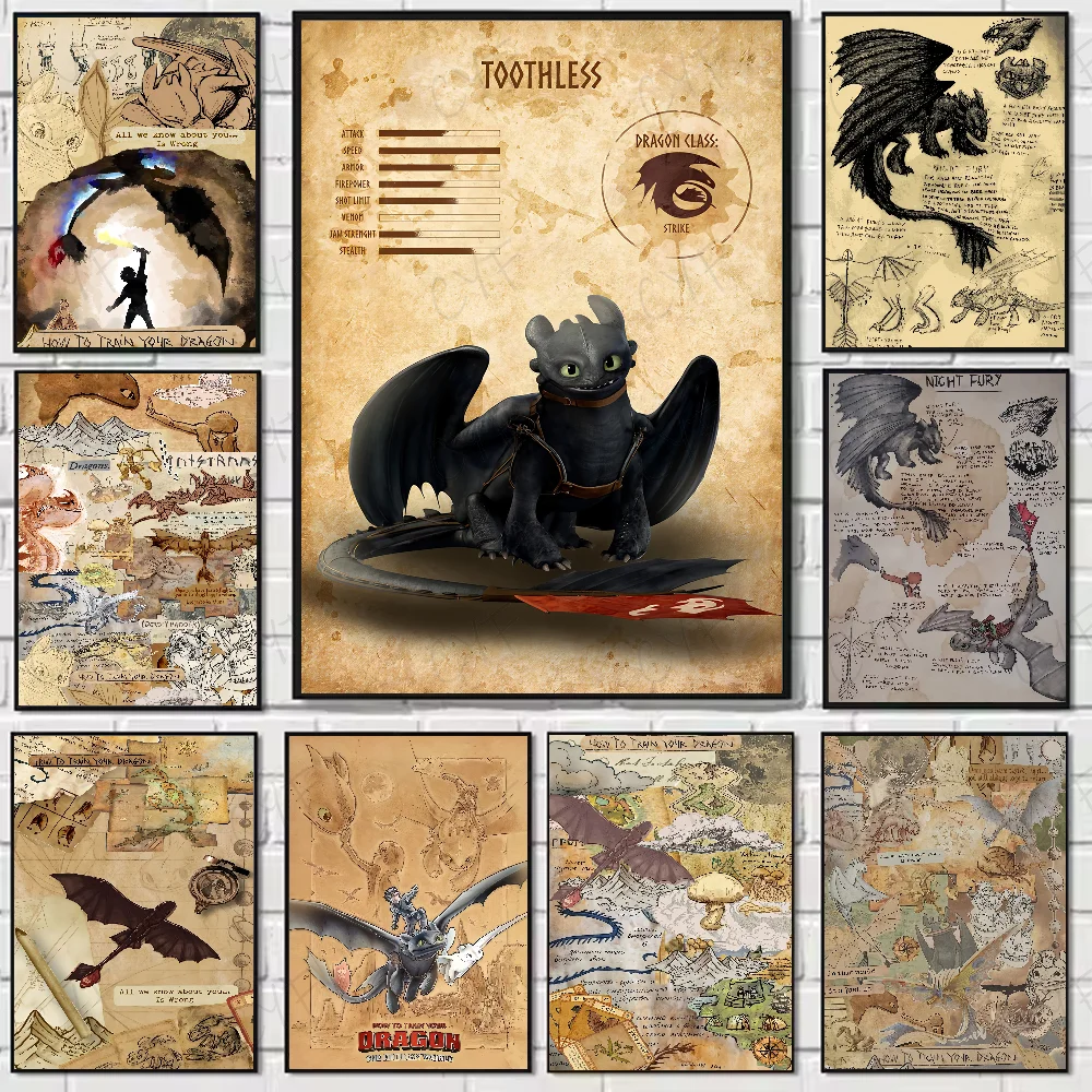 H-How To T-Train Your D-Dragon Poster Waterproof Wall Art High Quality Print Movie Posters For Living Bedroom Retro Room Decor