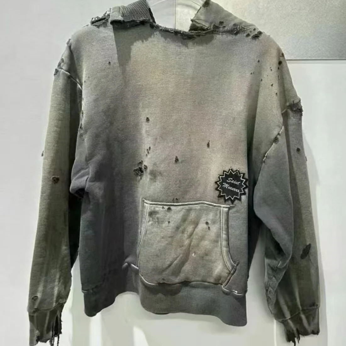 Hole Damaged Saint Broken hole distressed printed hooded sweatshirt Men Women High Quality Pullover