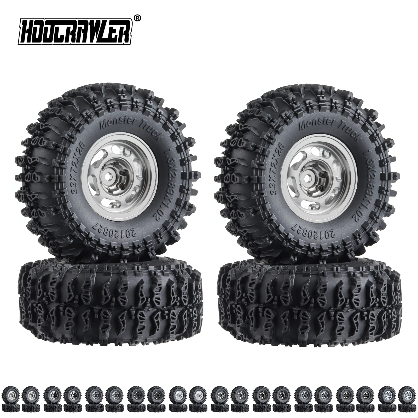 Hoocrawler Rubber Wheel Tires kit Swamp Claw 70*27mm 1.3" Wheel Tires for 1/18 TRX4M 1/24 RC SCX24