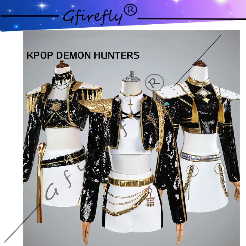K-pop Demon Hunters Cosplay Black and Gold Performance Outfit Rumi Mira Zoey Cosplay Full Set Role-playing Stage Costume