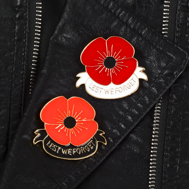 LEST WE FORGET Letters Enamel Pin Red Poppy Rose Flower Brooches Alloy Backpack Shirt Badge Jewelry Gift for Friends