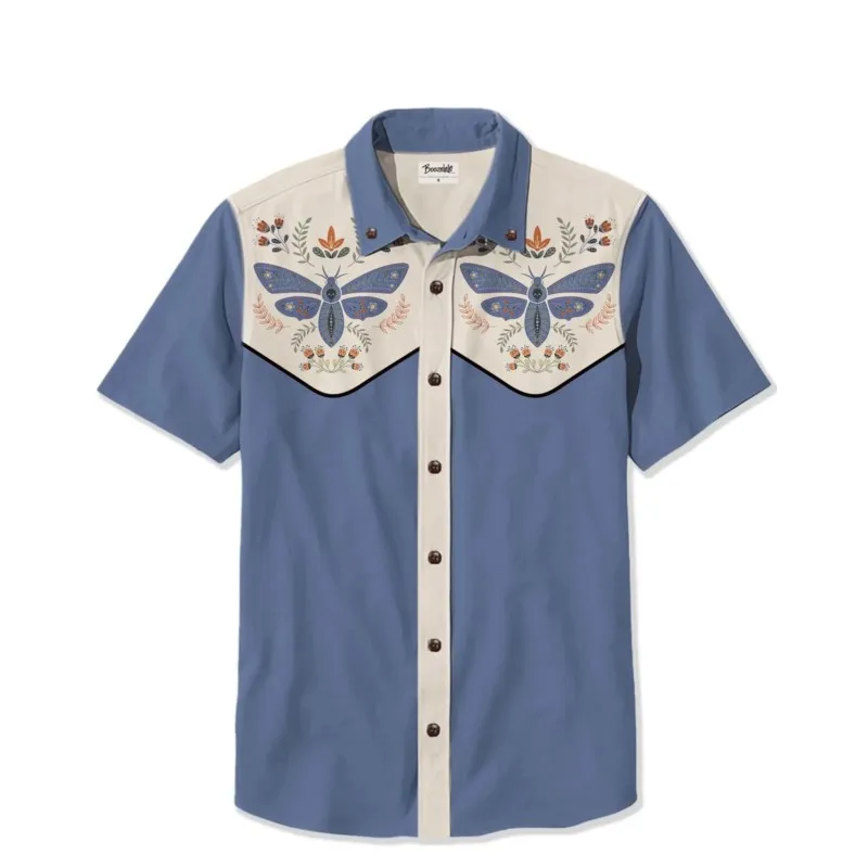 Men's Western Cowboy Style Short Sleeve Shirt Comfortable Breathable Summer Art Button Top Camisas Hawaianas Divertidas
