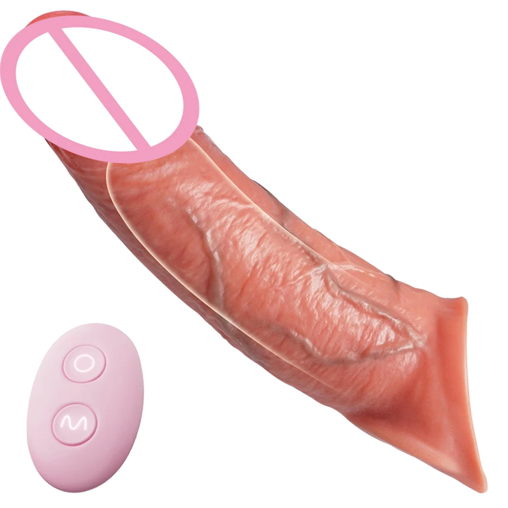 Realistic Penis Cock Sleeve Vibrator G-Spot Stimulator Hollow Dildo Silicone Ejaculation DelayAdult Sex Toys For Men Pleasure