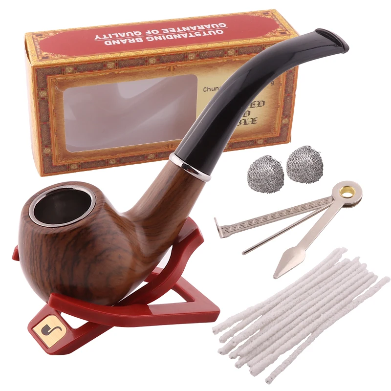 Resin Smoking Tobacco Pipe Set Classic Wooden Herb Grinder Pipe Smoking Chimney Filter Gift for Smoke Accessories