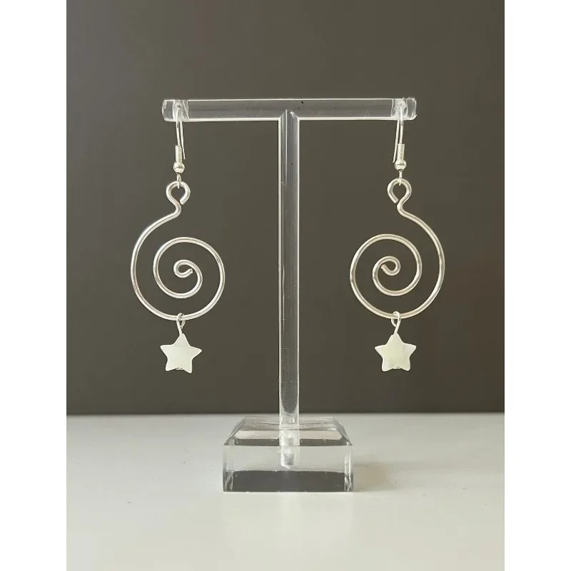 Silver Color Spiral Star Earrings Celestial Witch Handmade Mother's Day Gift Friend Women Boho Hippy Jewelry Cute Gothic
