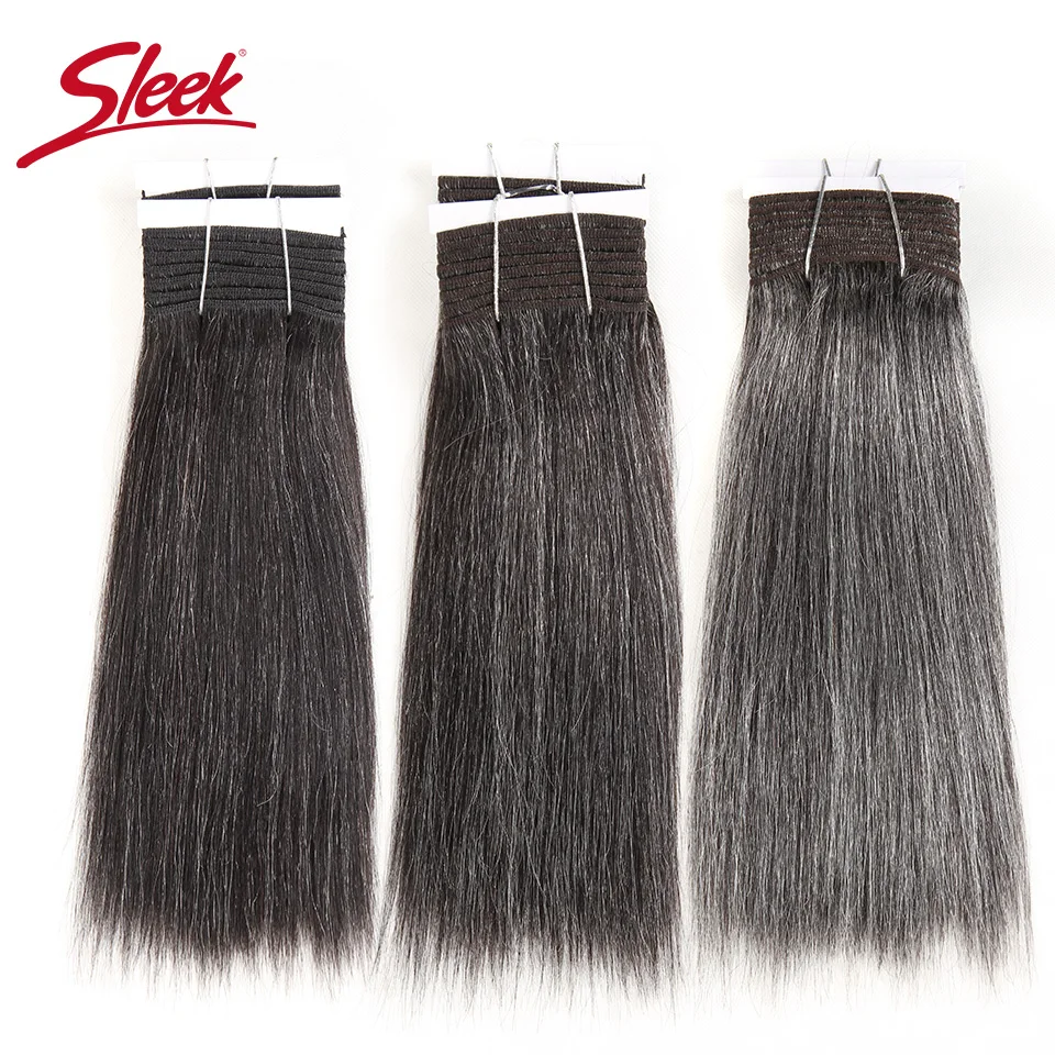 Sleek Brazilian Yaki Straight Gray Hair Bundles Colored #44 #34 #280 51# For Black Remy Human Hair Extensions