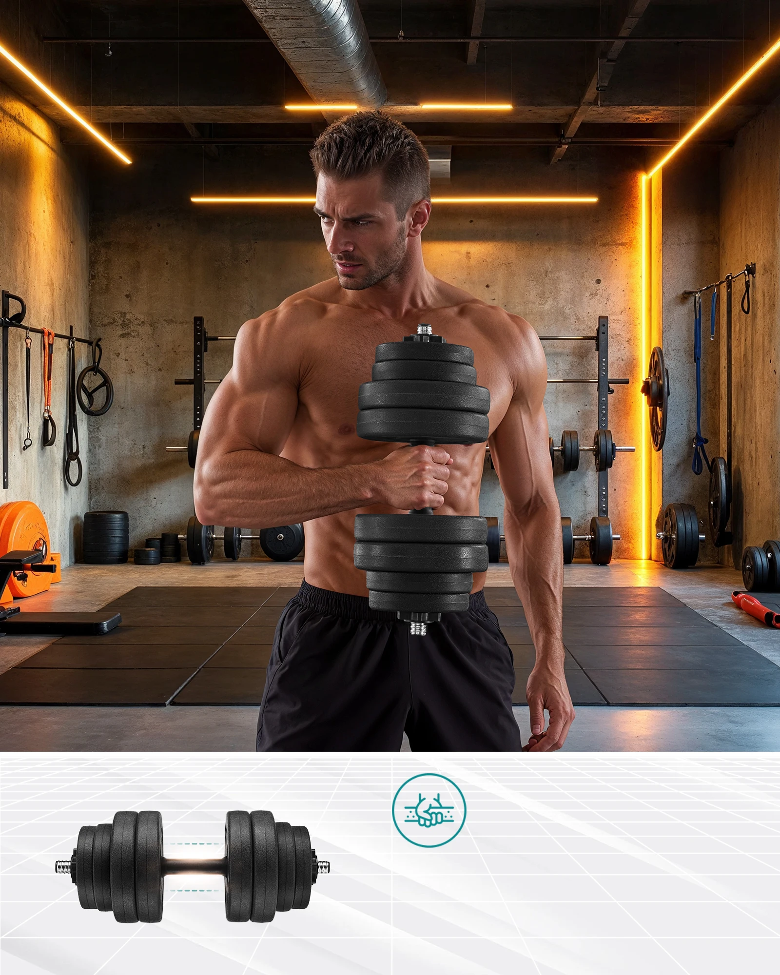 SONGMICS 2-in-1 dumbbell 2x10/15 kg dumbbell set for home, 1 pair