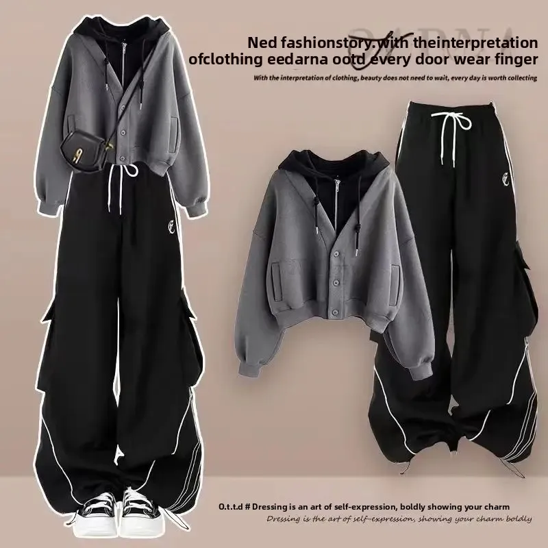 Spring Autumn Loose Student Hoodie Jacket And Pants Set Two Piece Ensemble Versatile Casual Wear Comfortable Street Style