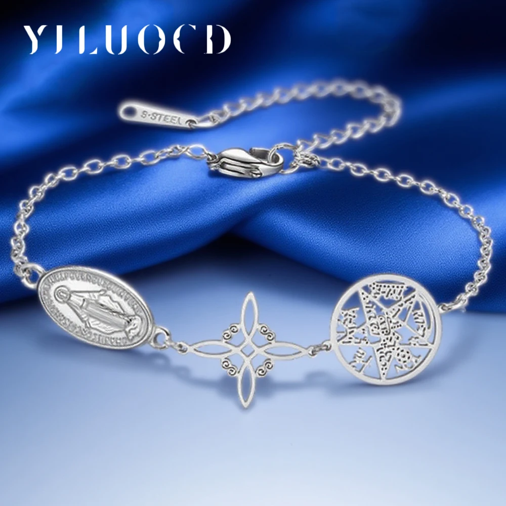 Stainless Steel Triple Protection Bracelet Witch Knot Virgin Mary Pentagram Tetragrammaton Three Types Amulet Jewelry for Women