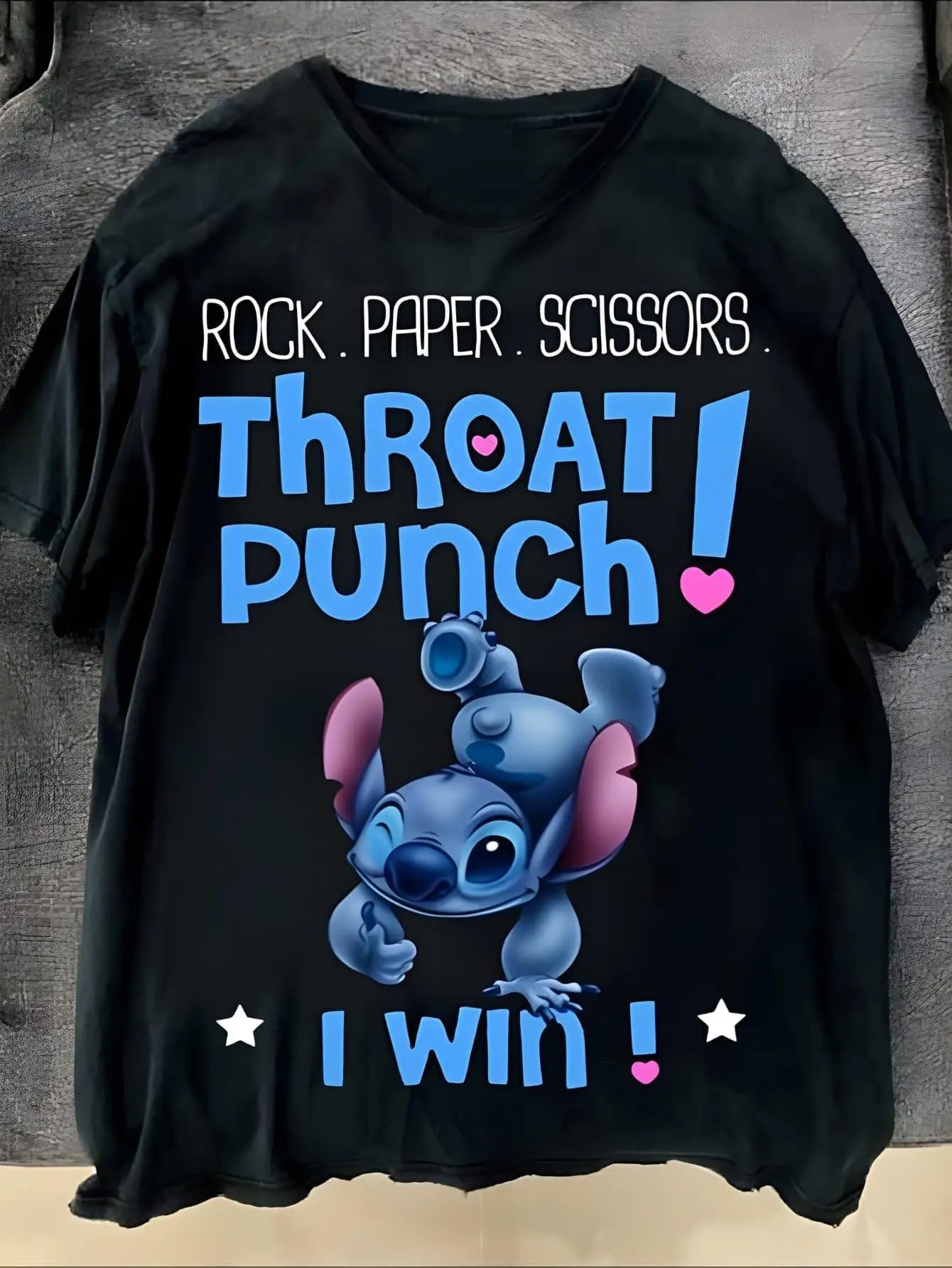 Stitch Throat Punch Men's and Women's T-shirts with Short Sleeve Printed Summer From Disney Fun