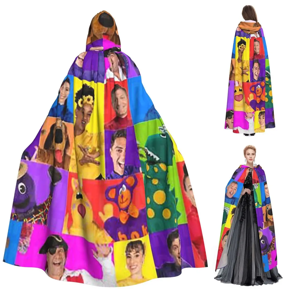 The Wiggles Tv Show Music Band Long Hooded Cloak Witch Medieval Costume Cosplay Cape HalloweenCoat Adult Unisex