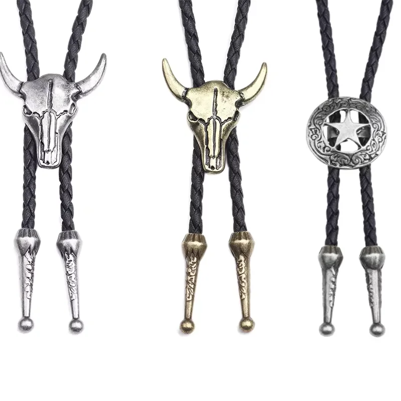 Ties for Men American Cowboy Garment Accessory Tie Adjustable Bull Head Western Cowboy Bolo Tie Pendant Necklace
