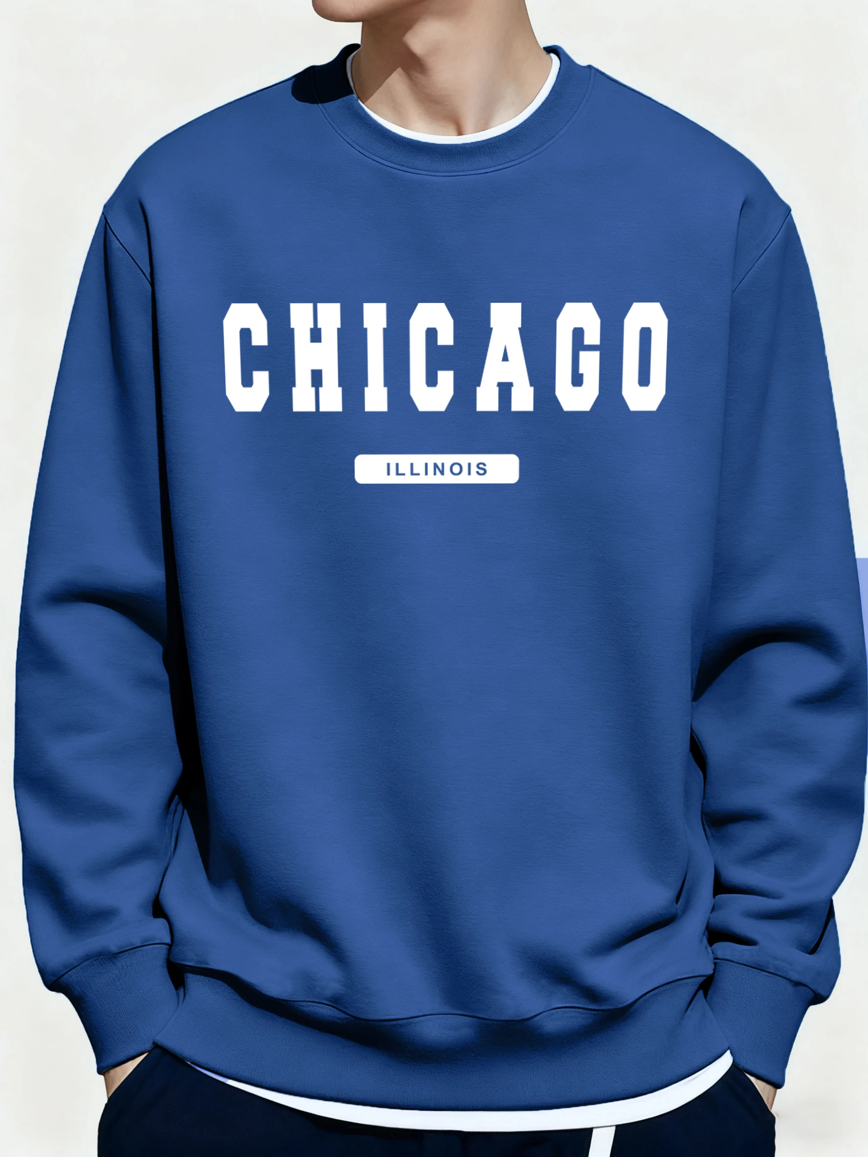 Usa Chicago Illinois Print Winter Comfortable Fleece Mens Sweatshirt Sport Warm Casual Clothes Autumn Street Loose Hoodies