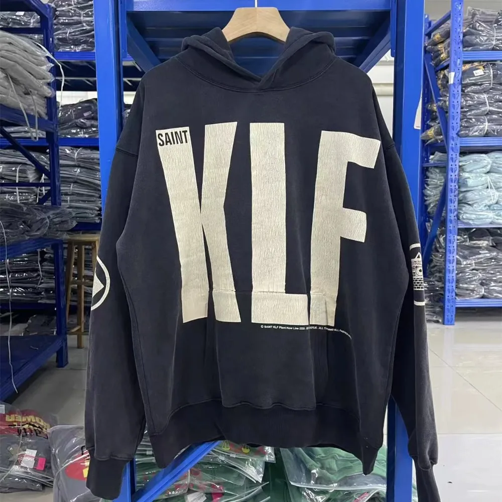 Washed Black Saint KLF Exhibition Limited Hoodie Men Women Black Classic Projector Print Sweatshirts Hooded Pullover
