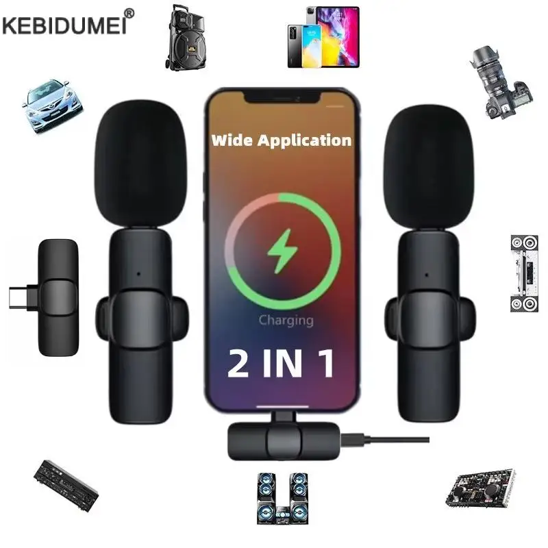 Wireless Lavalier Microphone Portable Audio Video Recording Mini Mic for iPhone Android Live Broadcast Gaming Phone Mic