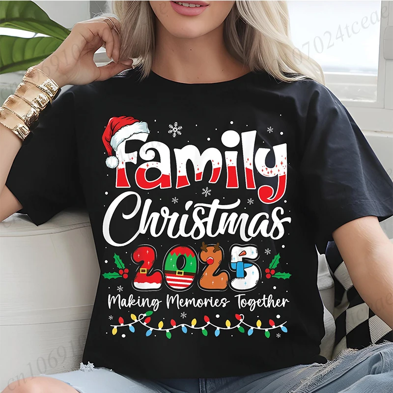 Women T-Shirt Family Christmas 2025 Print Tops, Making Memories Together Tee, Santa Hat Shirts,Unisex Fun Matching Holiday Tops