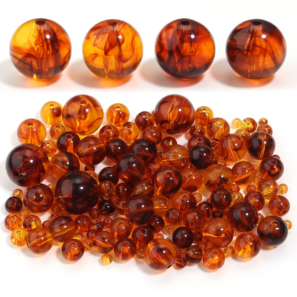 10-200pcs/lot 6-20mm Imitation Amber Beads Acrylic Beads Round Loose Spacer Beads For Jewelry Making DIY Bracelet Necklace