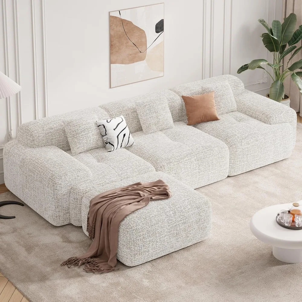 122" modern l shaped modular sectional sofa, boneless couches for living room with ottoman,4 seater convertible chenille cloud c