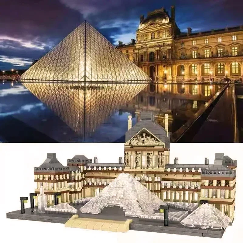 3377PCS Louvre Model Building Blocks World Famous Attractions Architectural Model Bricks Desktop Deco Kids DIY Toys Holiday Gift