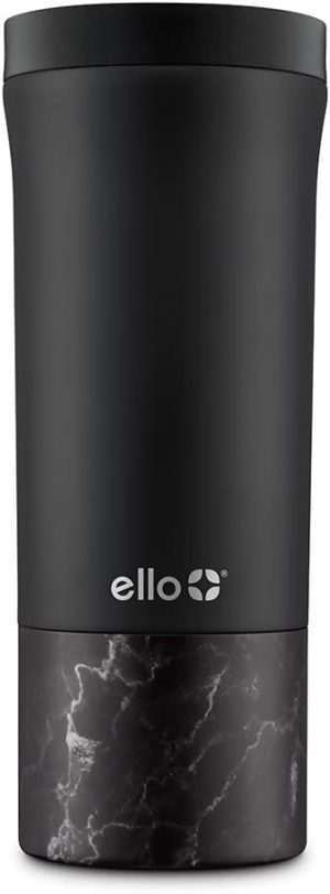 Ello Miri 16oz Vacuum Insulated Stainless Steel Travel Mug, Leak-Proof Slider Lid, Keeps Hot for 5 Hours, Perfect for Coffee or Tea, BPA-Free, Fits Most Cupholders, Holiday Gift, Black