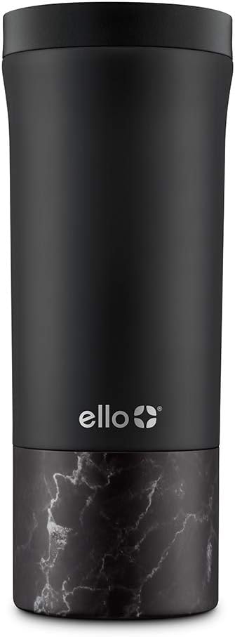 Ello Miri 16oz Vacuum Insulated Stainless Steel Travel Mug, Leak-Proof Slider Lid, Keeps Hot for 5 Hours, Perfect for Coffee or Tea, BPA-Free, Fits Most Cupholders, Holiday Gift, Black