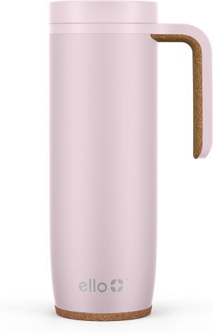 Ello Magnet 18oz Vacuum Insulated Stainless Steel Travel Mug with Side Handle and Leak-Proof Slider Lid and Built-in Coaster, Keeps Hot for 5 Hours
