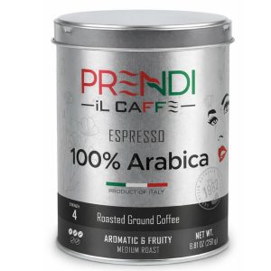 Prendi Il Caffè Espresso Ground Coffee, 100% Arabica, Medium Roast, Aromatic & Fruity, Product of Italy, 8.8 oz (250g) Tin