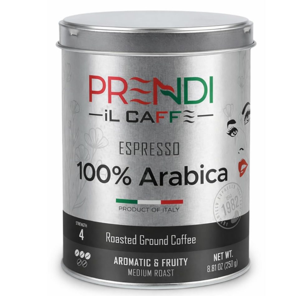 Prendi Il Caffè Espresso Ground Coffee, 100% Arabica, Medium Roast, Aromatic & Fruity, Product of Italy, 8.8 oz (250g) Tin